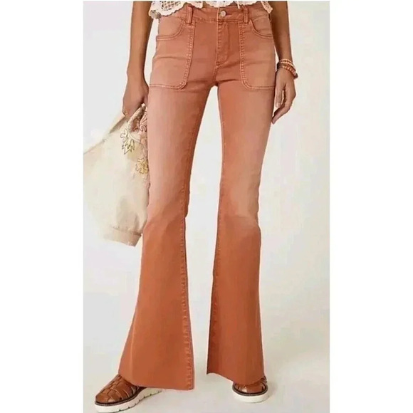 Pilcro Anthropologie Bronze Boho Low Rise Icon Faded Flared Y2K Cotton Jeans 28 - Picture 1 of 14